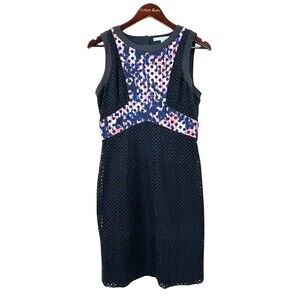 Antonio Melani Womens Size 8 Navy Cotton Eyelet Lace Watercolor Sheath Dress N